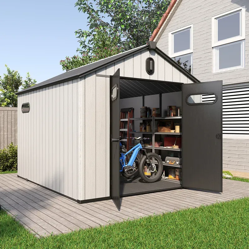 Photo 1 of ****PARTIAL SET BOX 2/2 ONLY****
8 x10 ft Large Waterproof Outdoor Storage Shed with Lockable Doors 544 Cubic Feet of Storage Space

