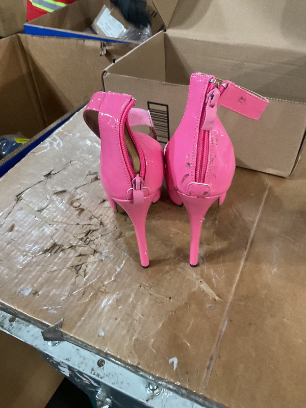 Photo 1 of * minor scuffs, and bite marks *
Women's Platform High Heel Sandals, Ankle Strap, Peep Toe, Stiletto Heels, Zip Patent Dark Pink 43 - 11 US