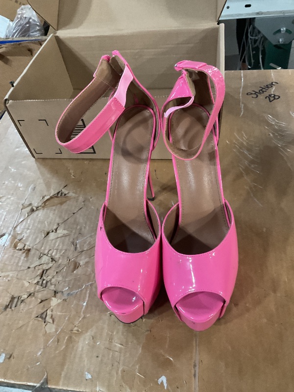 Photo 1 of * minor scuffs, and bite marks *
Women's Platform High Heel Sandals, Ankle Strap, Peep Toe, Stiletto Heels, Zip Patent Dark Pink 43 - 11 US