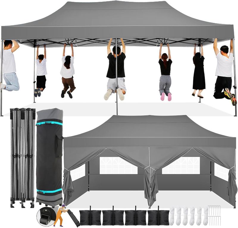 View 1 of ***MISSING PARTS SEE NOTES*** COBIZI 10x20 Pop Up Canopy with 6 Sidewall,Heavy Duty Canopy UPF 50+ All Season Wind Waterproof Commercial Outdoor Wedding Party Tents for Parties Canopy Gazebo with Roller Bag(10 x 20 ft Gray)

