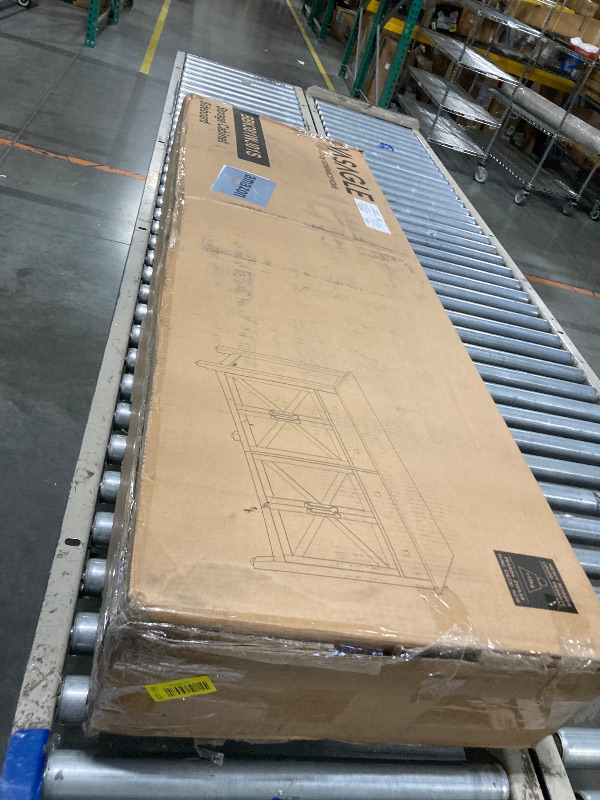 Photo 1 of ** USED / UNTESTED *** VASAGLE LIRY Collection - Buffet Cabinet, Coffee Bar Cabinet with 2 Drawers, Adjustable Shelves, Sideboard Storage with Cable Holes, Drawer Dividers, Rustic White and Honey Brown UBBK381W01