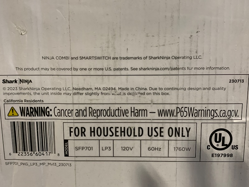 Photo 1 of ***FINAL SALE/NO RETURN, SOLD AS PARTS *** Ninja Combi All-in-One Multicooker, Oven, & Air Fryer, Complete Meals in 15 Mins, 14-in-1 Functions, Combi Cooker + Air Fry, Bake, Roast, Slow Cook and More, 3 Accessories, Stainless Steel, SFP701