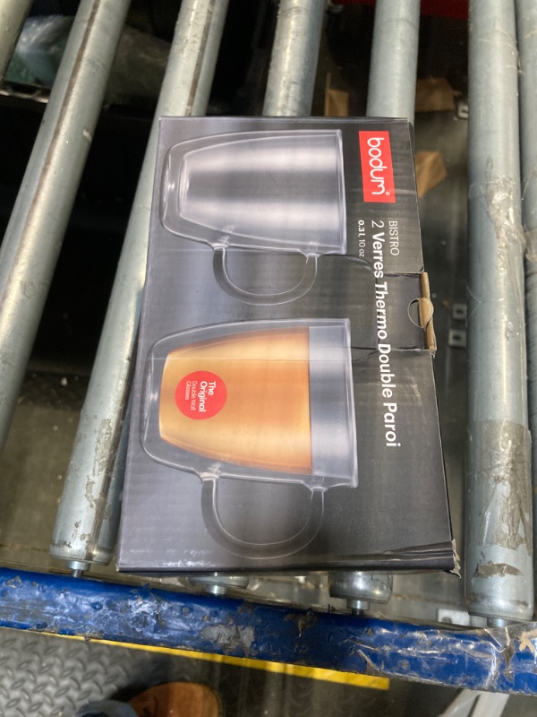 View 2 of ***Only one glass is usable; the other was discarded.*** Bodum 10oz Bistro Double Wall Insulated Mug, High-Heat Borosilicate Glass, Set of 2, Clear