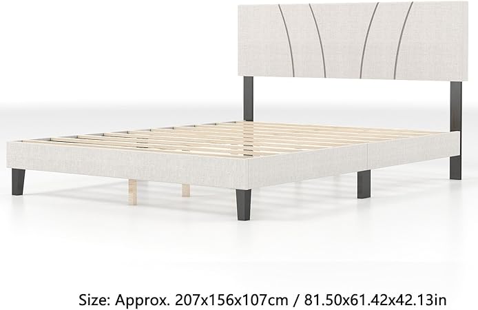 Photo 1 of ***FACTORY SEALED****Akozon Stylish Queen Bed Frame in Beige with Headboard Solid Rubber Wood Structure for Enhanced Comfort and Stability Dimensions 207x156x107cm