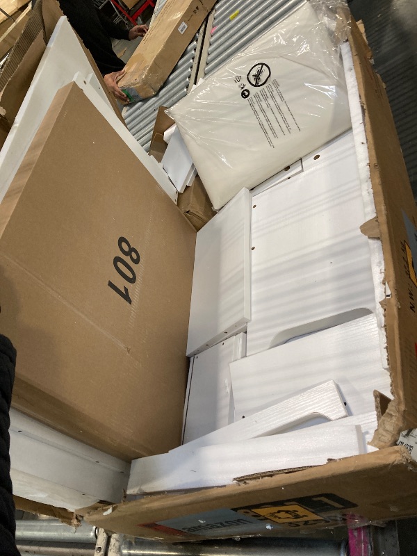 Photo 1 of ****MINOR CRACK*****Hogxp Vanity Table with LED Mirror & Power Outlet - 5 Open Shelves, 4 Drawers - Includes Padded Stool - Ideal Bedroom Makeup Dressing Table ?White?