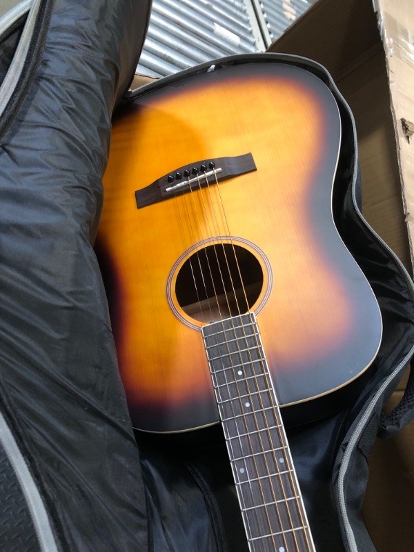 Photo 1 of **damage**Donner Acoustic Guitar for Beginner Adult Full Size Dreadnought Acustica Guitarra Bundle Kit with Free Online Lesson Bag Strap Tuner Capo Pickguard Pick, Right Hand 41 Inch Sunburst, DAG-1S/DAD-160S
