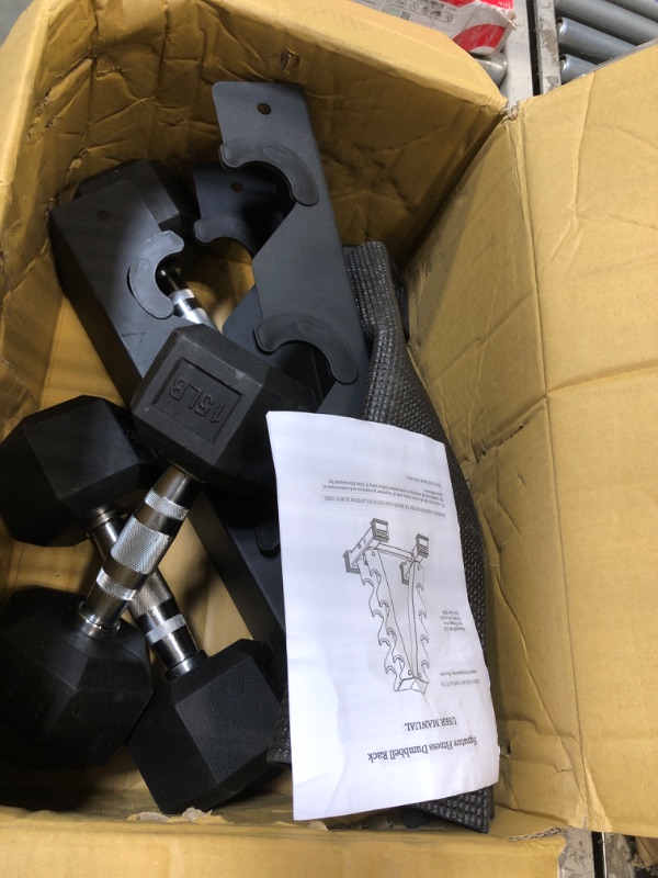 Photo 1 of ****PARTIAL SET***Fitvids 100 LB Rubber Coated Hex Dumbbell Set with Storage Rack, 5-25LB Hand Weight Set with Anti-Slip Grip for Home Gym