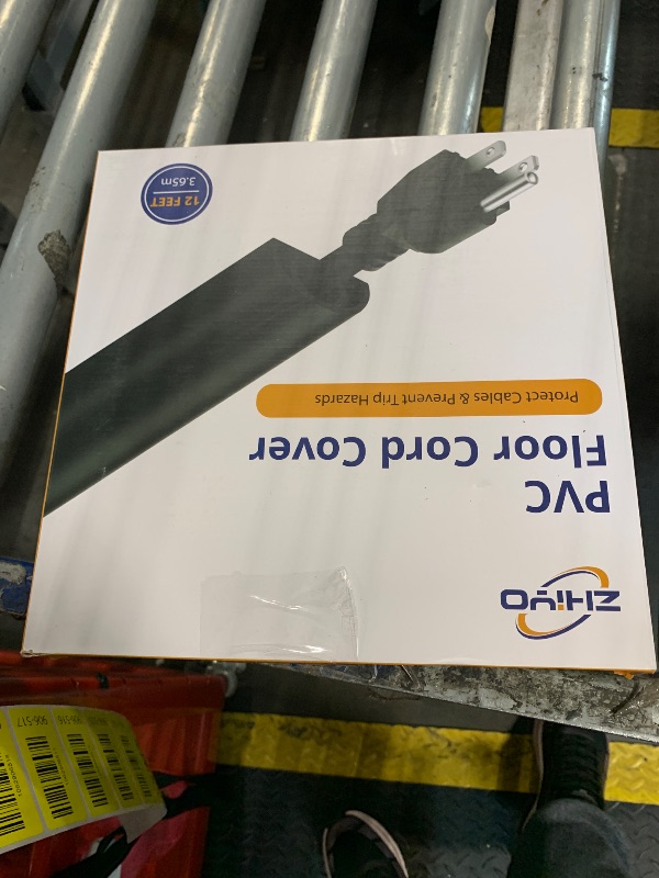 Photo 1 of 12ft Cord Cover Floor for Extension Cords, Self-Adhesive Floor Cable Cover to Protect Cables & Prevent Tripping, PVC Cord Hider Protector, Internal Wire Management Channel Diameter: 0.39", Grey