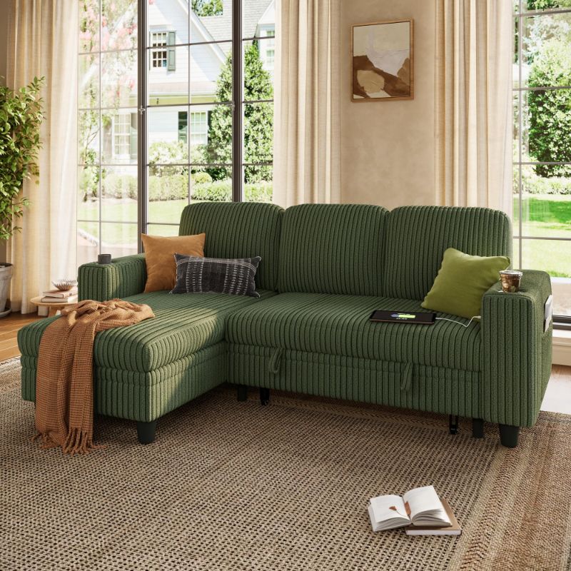 Photo 1 of ** SMILAR**
LINSY HOME Pull Out Sleeper Sofa Sectional Couches for Living Room, L Shaped Plush Corduroy Couch with Storage&USB Charging, Convertible Cloud Sectional Sofa Bed for Apartment, Green