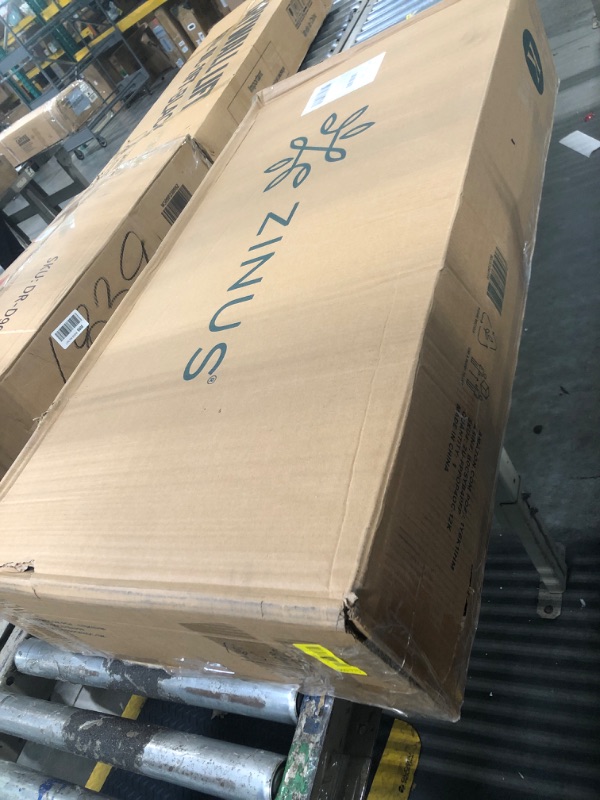Photo 1 of **UNTESTED**Zinus King Maya Upholstered Bed Frame with Asymmetric Headboard, Durable Wooden Slats, Sturdy Framework, Noise Free Sleep, No Box Spring Needed, Easy Assembly, Eco Friendly Packaging, Dark Grey