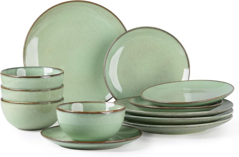 Photo 1 of **BOWLS ONLY**
GBHOME Ceramic Dinnerware Sets for 4, 12 Pieces Stoneware Plates and Bowls Sets, Reactive Glaze Dishes -Scratch Resistant, Dishwasher&Microwave Safe-Pastel Green