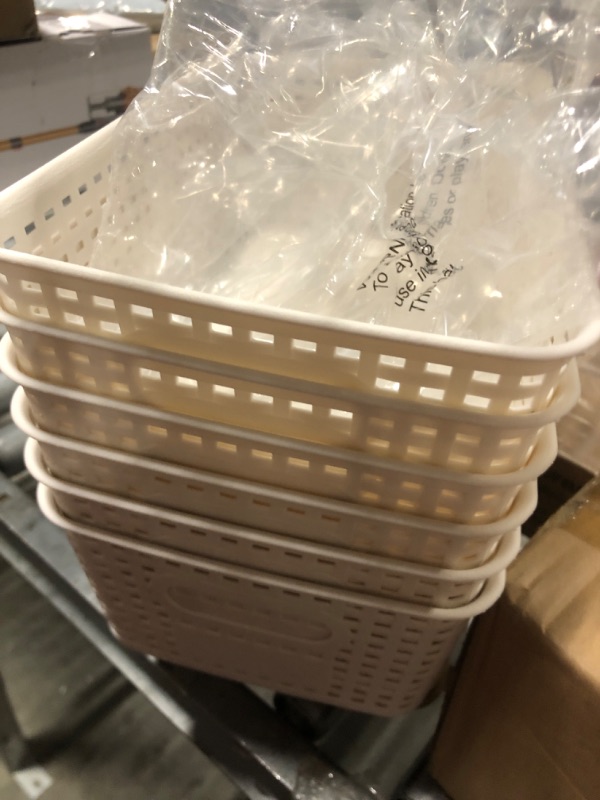 Photo 1 of **no lids*Criusia 6 Pack Plastic Storage Baskets With Bamboo Lid, Stackable Storage Baskets for Organizing Desktop Closet Shelves Drawers Pantry Organization Office Playroom Classroom