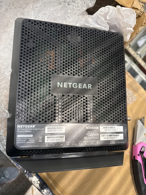 Photo 1 of ***CHARGING CABLE IS MISSING*** NETGEAR Nighthawk Cable Modem and WiFi 5 Router Combo (C7000) - Compatible with Major Cable Providers incl. Xfinity & Cox - Cable Plans up to 800Mbps - AC1900 (Up to 1.9Gbps) - DOCSIS 3.0 (Renewed)