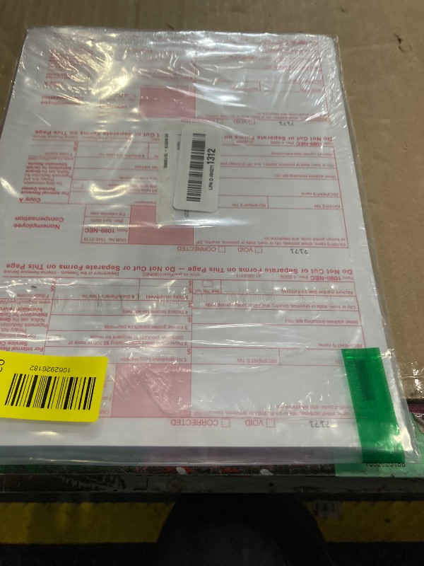 Photo 1 of 1099 NEC Copy A Forms, 25 Federal Income Laser Tax Forms, Use with 2025 1099 NEC Forms, RED Copy A ONLY, 25 forms-9 sheets 2025