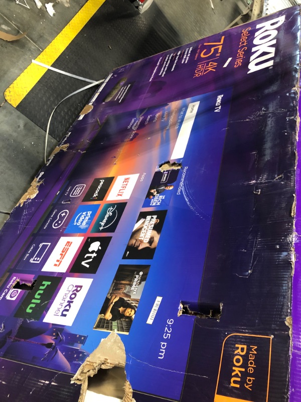 Photo 1 of ***for parts only***) Roku Smart TV 2025 – 75-Inch Select Series, 4K HDR TV – RokuTV with Enhanced Voice Remote – Flat Screen LED Television with Wi-Fi for Streaming Live Local News, Sports, Family Entertainment
