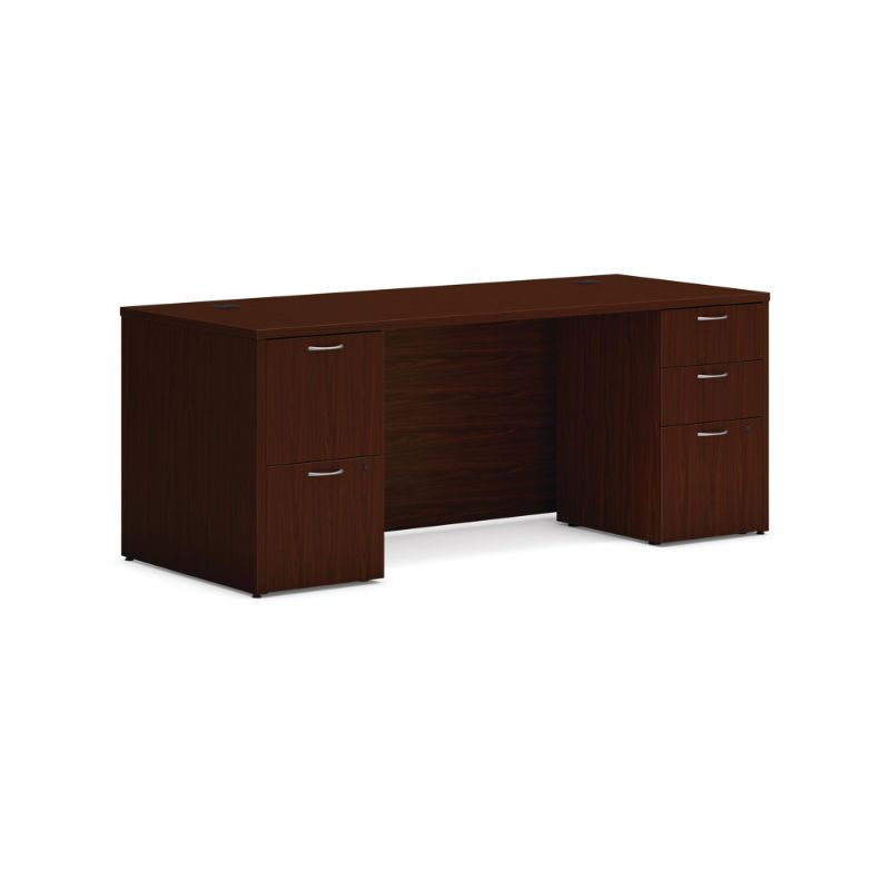 Photo 1 of HON MOD Executive Office Desk with Drawers, Modern Computer Desk with Double Pedestals, Home Office, 72" W, Mahogany