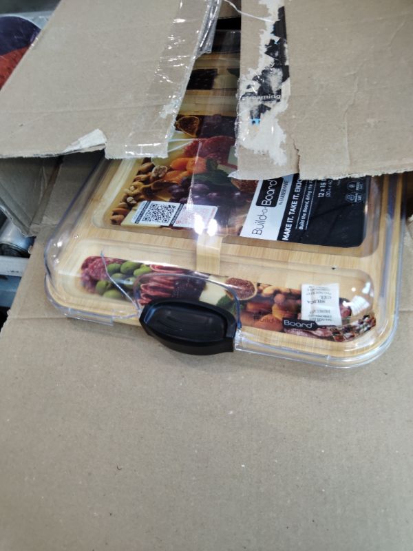 Photo 1 of *MINOR DAMAGE*
FARBERWARE Build-a-Board Cutting Board with Three Compartments and Clear Locking Lid for Charcuterie, Snacks, and More, Acacia