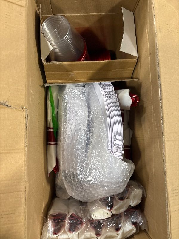 Photo 1 of **Missing Parts**
Nervure 350PCS Red Plastic Plates - White Red Plastic Dinnerware Set for 50 Guests - 100 Red Disposable Plates, 50 Pre Rolled Cutlery Set, 50 Cups Perfect for Wedding & Party & Valentine