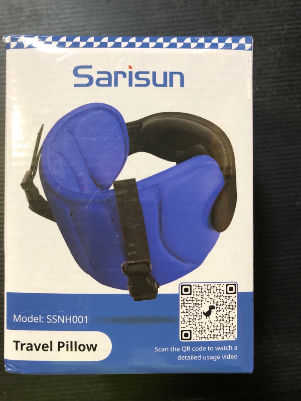 Photo 1 of SARISUN Travel Pillows for Airplanes, Airplane Pillow for Long Flight, Airplane Head Strap with Sleep Eye Mask, 360° Support Headrest for Car Trip, Travel Essentials Stop Bobblehead, Mottled Blue