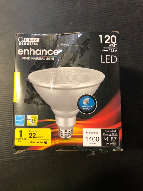 Photo 1 of Feit Electric PAR38 LED Bulb, 120W Equivalent, Non Dimmable, 3000k Bright White, 1400 Lumens, 22 Year Lifespan, E26 Base, PAR38 Flood Light Bulb, CRI 90, Damp Rated, 1 Pack, PAR38DM/1400/930CA