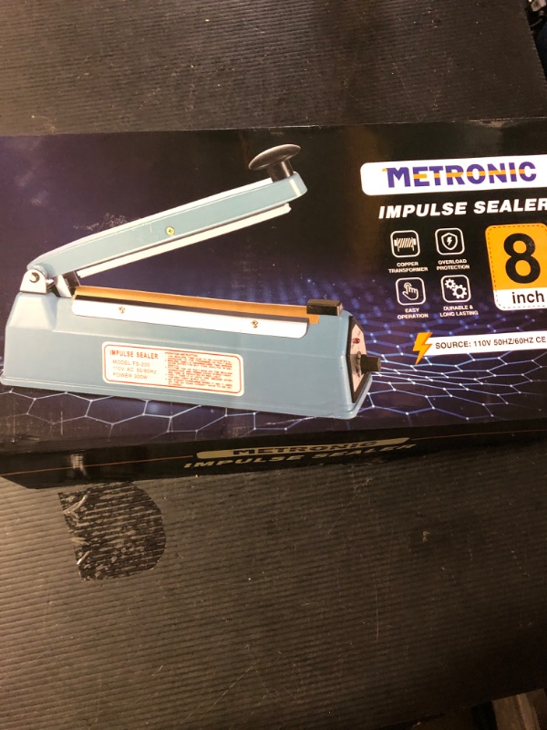 Photo 1 of METRONIC Impulse Sealer 8 inch, Manual Heat Sealer Machine for Plastic Bags, Shrink Wrap Bag Sealers Heavy Duty Sealing Machine With Repair Kit (Blue)