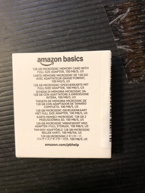 Photo 1 of Amazon Basics Micro SDXC Memory Card with Full Size Adapter, A2, U3, Read Speed up to 100 MB/s, 128 GB, Black