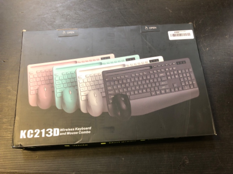 Photo 1 of SABLUTE Wireless Keyboard and Mouse Combo - Full Size Ergonomic Wrist Rest, Silent Typing, Phone Holder, 2.4 GHz, 3 Level DPI, Batteries Powered, Compatible with PC, Laptop, Windows, macOS