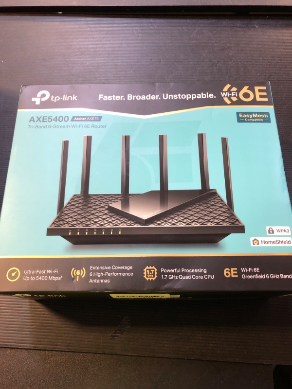 Photo 1 of TP-Link AXE5400 Tri-Band WiFi 6E Router (Archer AXE75), 2025 PCMag Editors' Choice, Gigabit Internet for Gaming & Streaming, New 6GHz Band, 160MHz, OneMesh, Quad-Core CPU, VPN & WPA3 Security