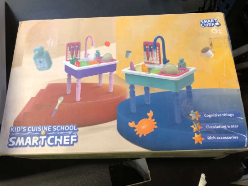 Photo 1 of SmartChef Play Kitchen Sink Toys, Electric Dishwasher Playing Toy with Running Water, Play Food & Tableware Accessories, Kitchen Set Toys, Role Play Sink Set for Toddlers Kids Boys Girls