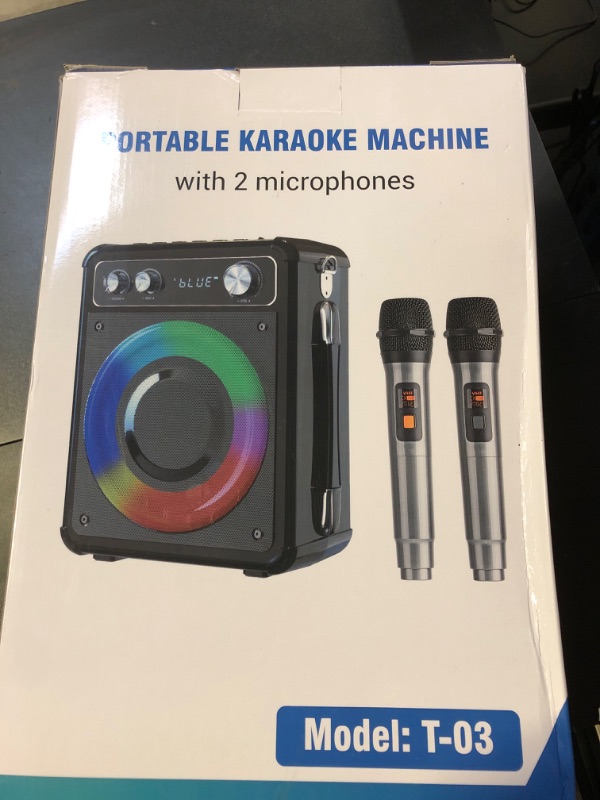 Photo 1 of VOSOCO Karaoke Machine, Portable Bluetooth Karaoke Speaker with 2 Wireless Microphones, PA System for Adults Kids with LED Lights, Supports FM/AUX/USB/TF for Home Party