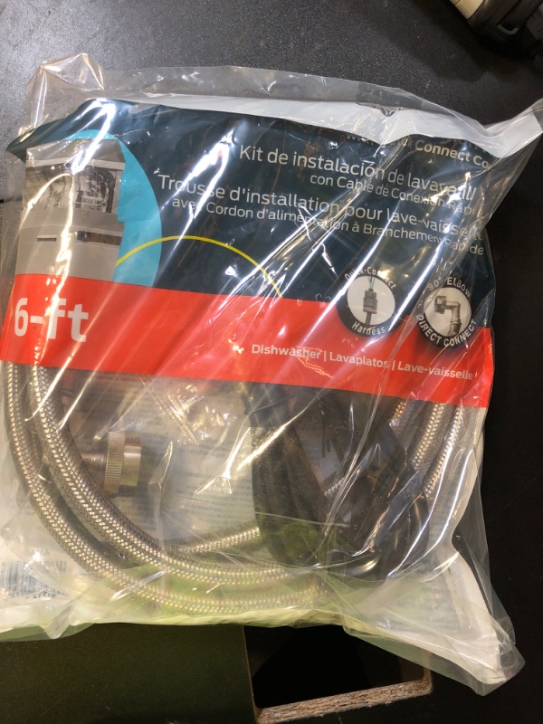 Photo 1 of Eastman Quick-Connect Dishwasher Installation Kit, 6 Foot Supply Line, 3/8 Inch Compression x 3/4 Inch FHT, 3-Prong Straight Power Cord, Braided Stainless Steel Dishwasher Connectors, 41140