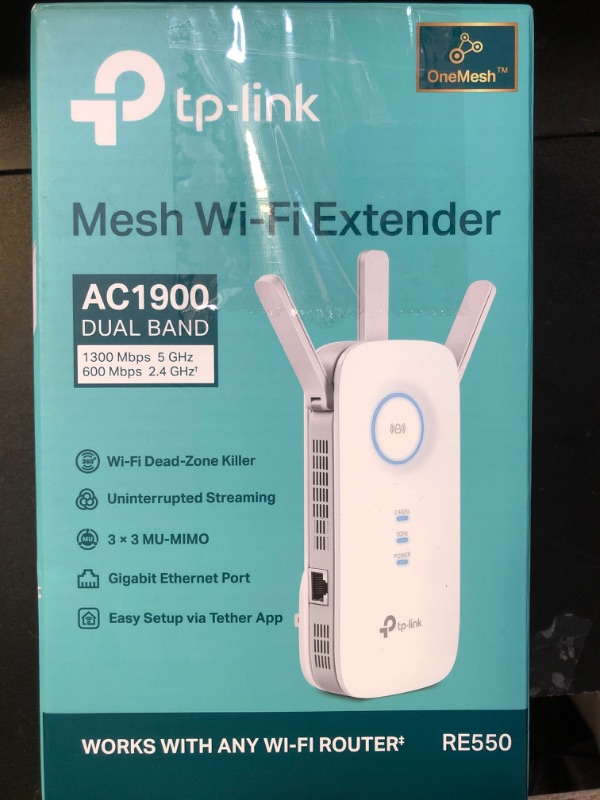 Photo 1 of TP-Link AC1900 WiFi Range Extender RE550 | Dual-Band Wireless Repeater Amplifier w/Gigabit Ethernet Port | Up to 2200 Sq. Ft., 32 Devices | Internet Signal Booster | APP Setup | EasyMesh Compatible