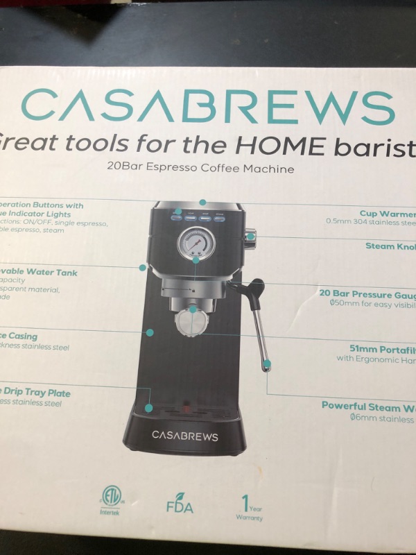 Photo 1 of CASABREWS CM5418 Espresso Machine 20 Bar, Stainless Steel Espresso Maker with Milk Frother Steam Wand, Compact Cappuccino Machine for Home, Espresso Coffee Machine with Removable Water Tank, Black