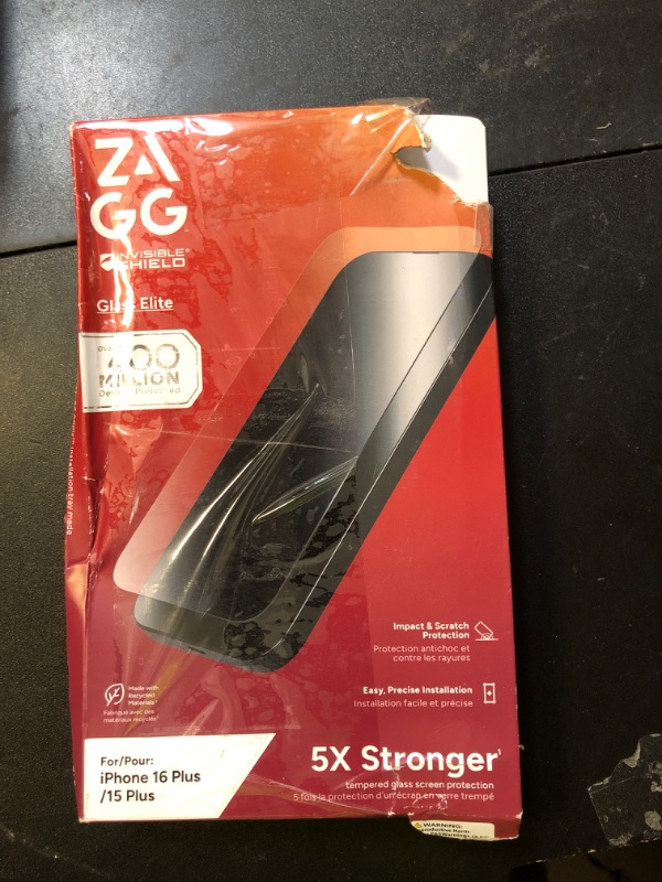 Photo 1 of ZAGG Glass Elite Screen Protector for iPhone 16 Plus / 15 Plus - 5X Stronger, Reinforced Edges, Ultra-Strong Tempered Glass, Scratch Resistant, Anti-Smudge, InvisibleShield, Easy Installation, Eco-Friendly
