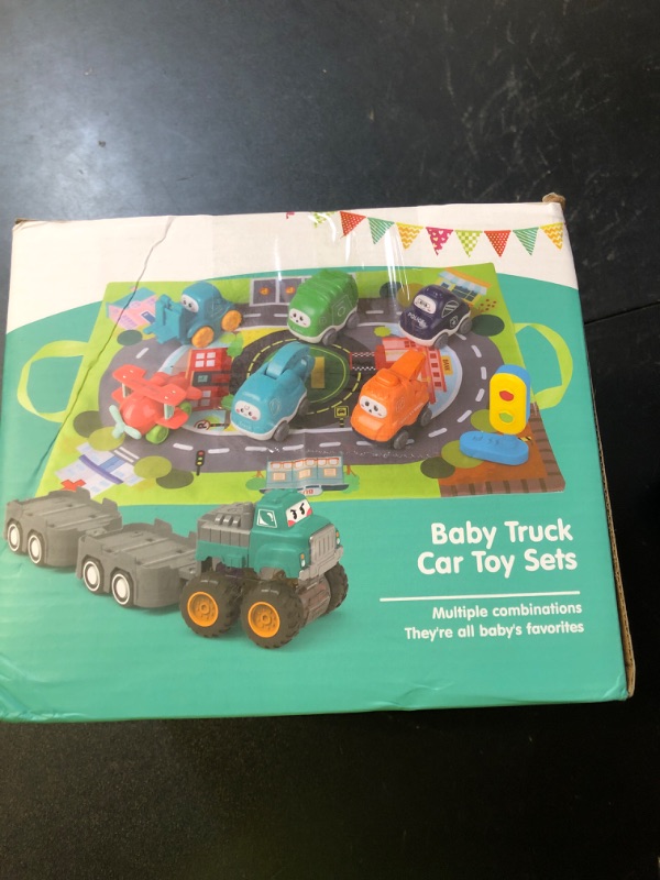 Photo 1 of Big Cartoon Truck Car Toys for 1 Year Old Boy with Playmat/Storage Bag|Baby and Toddler Toys 12-18 Months & Age 1-2 with Trailor|1st Birthday Gift for 1 2 Year Old Boy