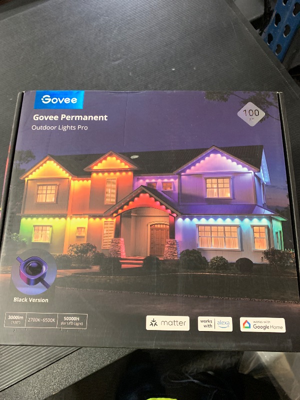 Photo 1 of Govee Permanent Outdoor Lights Pro, 100ft with 60 RGBIC LED Lights for Daily and Accent Lighting, 75 Scene Modes for Outdoor Decor, IP67 Waterproof, Works with Alexa, Google Assistant, Matter, White
