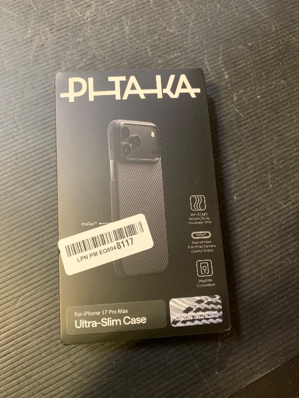 Photo 1 of pitaka for iPhone 17 Pro Max Case 6.9" with Camera Control Button, Compatible with MagSafe, Ultra-Slim Case with Caseless Touch Feeling, 600D Aramid Fiber Woven, Black/Grey(Twill)