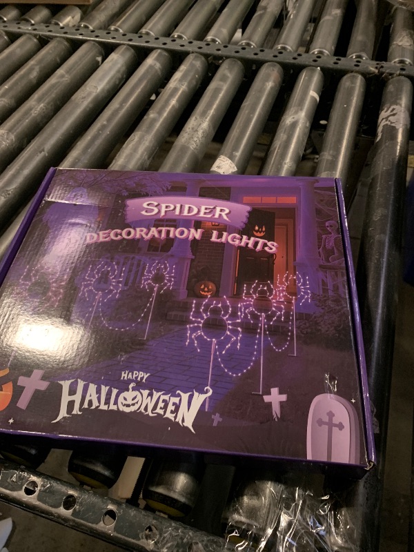 Photo 1 of MYGOTO Halloween Spider Pathway Lights, 3 Pack 250 LED Purple Decorations Outdoor Metal Stake Lights, 8 Modes Memory Timer Waterproof Plug in Light String for Walkway Yard Lawn Garden Halloween Décor