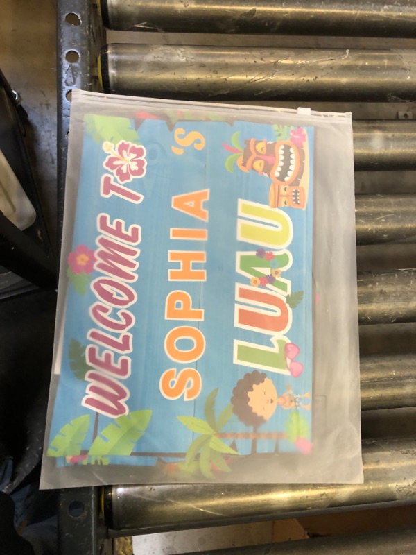 Photo 1 of Jetec 20 Pieces Luau Party Welcome Sign, Tropical Hawaiian Summer Themed Party Decorations Hawaiian Welcome Sign Front Door with 4 Sheet Stickers