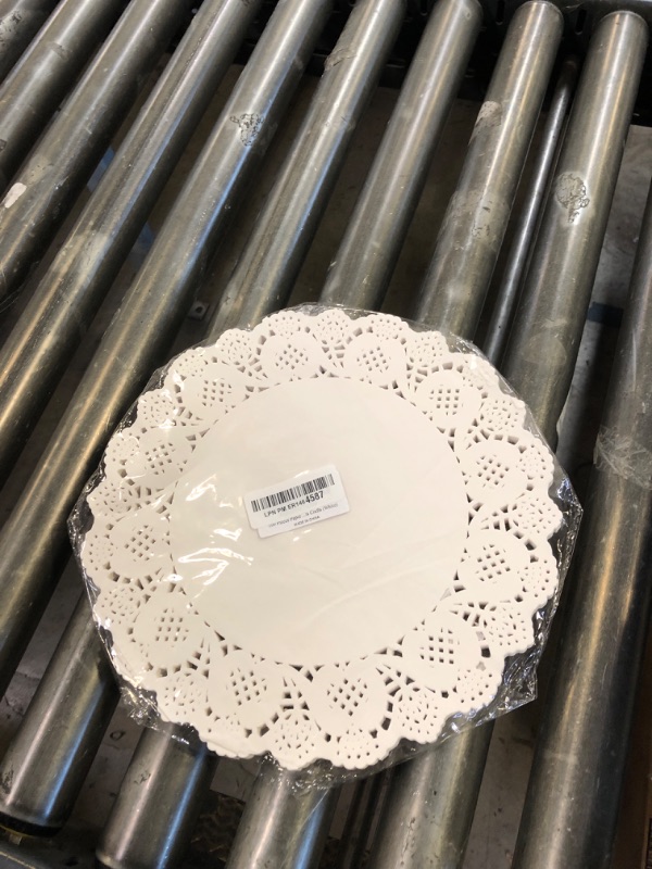 Photo 1 of 100 Pieces Paper Doilies, 12 Inch Doilies for Food, Disposable Lace Paper Doilies for Tables, Round Paper Placemats Bulk for Cakes Desserts Crafts (White)