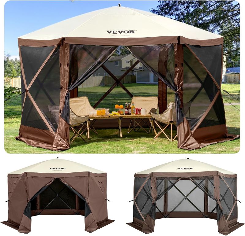 Photo 1 of VEVOR Gazebo Screen Tent, 10 x 10 ft, 6 Sided Pop-up Camping Canopy Shelter Tent with Mesh Windows, Portable Carry Bag, Ground Stakes, Large Shade Tents for Outdoor Camping, Lawn and Backyard
