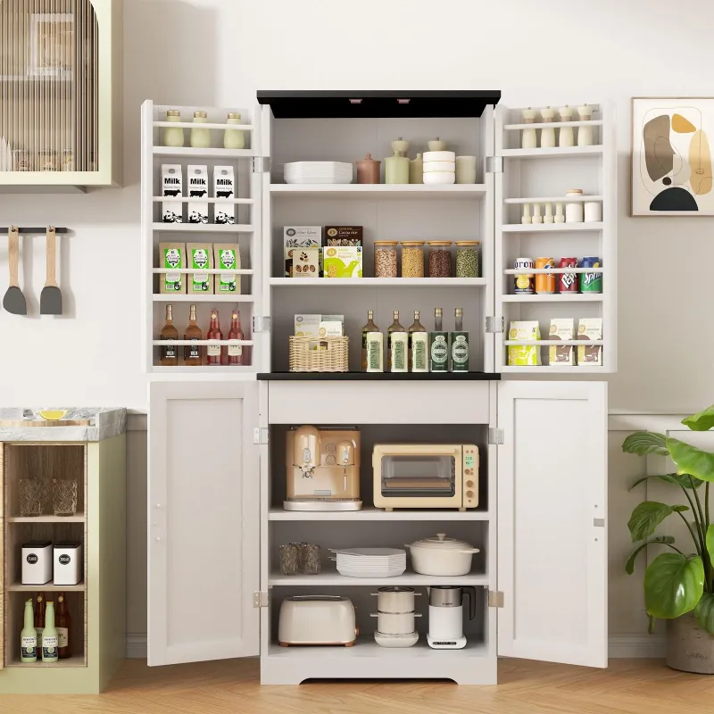Photo 1 of Kitchen Pantry Cabinet, Freestanding Farmhouse Storage Cabinet with 8 Door Sh...