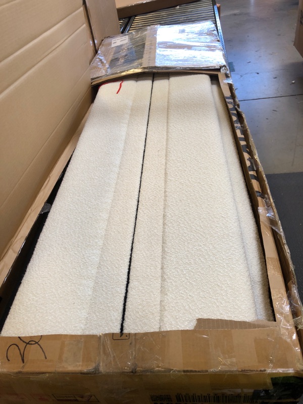 Photo 1 of Christopher Knight Home Hazel King Size Bed Frame, Upholstered Platform Bed, Soft Boucle Wingback Headboard, Wood Bed Support and Slats, Curved-Shaped Headboard King Beds for Adult, 45.60" H White