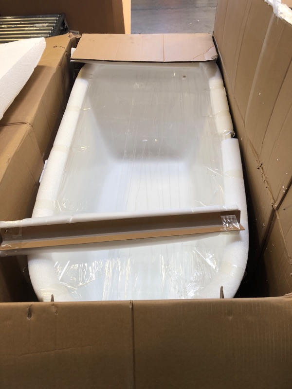 Photo 1 of 67" Free Standing Tub, Pure Acrylic Freestanding Bathtub, Stylish Stand Alone Tub, Contemporary Deep Soaking Bath Tub, cUPC Certified SY9970 (Glossy White)