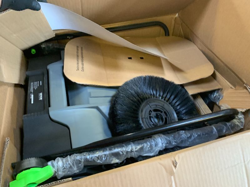 Photo 1 of VEVOR Walk-Behind Hand Push Floor Sweeper, 25.6" Sweeping Width Floor Sweeper Manual Non-Electric, 5-Gallon Waste Container, Angle & Height Adjustable Folding Handle for Walkway, Yard, Garage, Patio