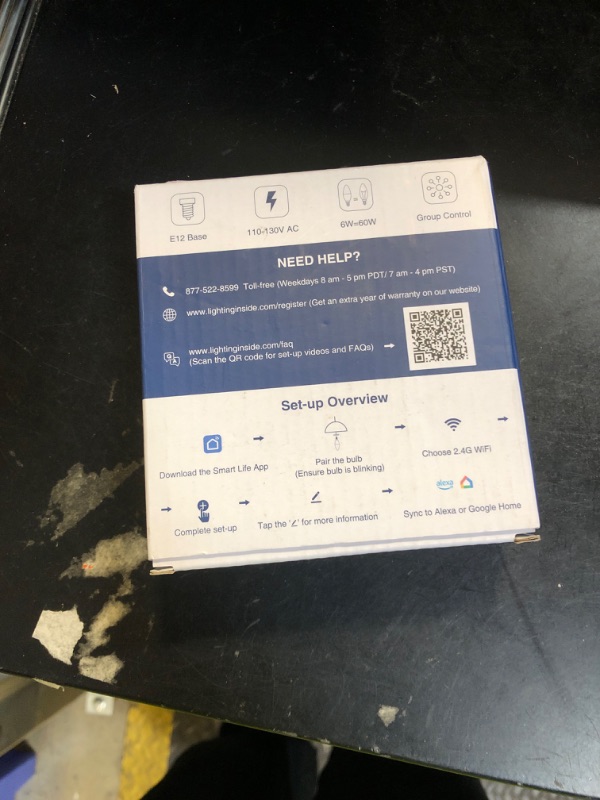 Photo 1 of Lightinginside E12 Smart Light Bulbs 60W Equiv., 500LM 6W RGBCW Candelabra Chandelier Candle Bulb Works with Alexa/Google Home/Smart Life, 2.4G WiFi Bluetooth Bulbs, No Hub Required, ETL Listed, 3PCS