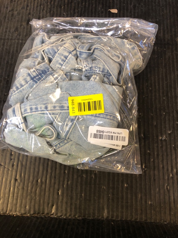 Photo 1 of POTILI Denim Romper Overall Shorts for Women Adjustable Strap Tie Backless Jean Rompers Bib Shortalls with Pockets Summer