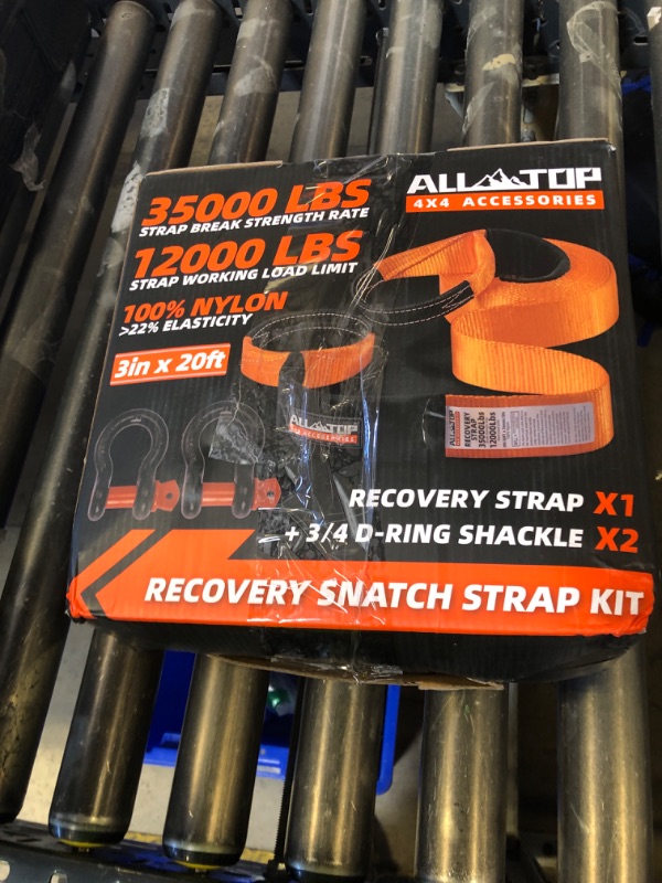 Photo 1 of ALL-TOP Heavy Duty Tow Strap Recovery Kit: 3 inch x 20ft (35,000lbs) 100% Nylon and 22% Elongation Snatch Strap + 3/4 Heavy Duty D Ring Shackles (2pcs) + Storage Bag