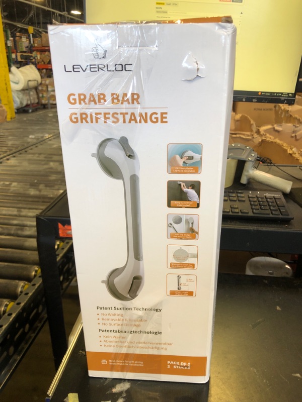 Photo 1 of LEVERLOC 2 Pack Shower Grab Bars for Bathtubs and Showers, Easy to Install Suction Shower Handles for Bathroom Removable Handrails for Seniors Elderly Heavy Duty Safety Grip Waterproof Drill Free Gray