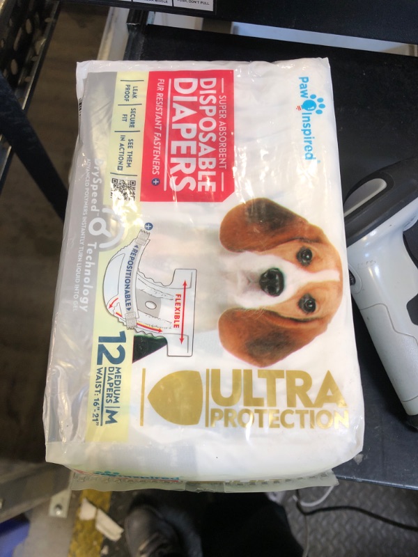 Photo 1 of Paw Inspired Disposable Dog Diapers | Female Dog Diapers Ultra Protection | Diapers for Dogs in Heat, Excitable Urination, or Incontinence (12 Count, Medium)